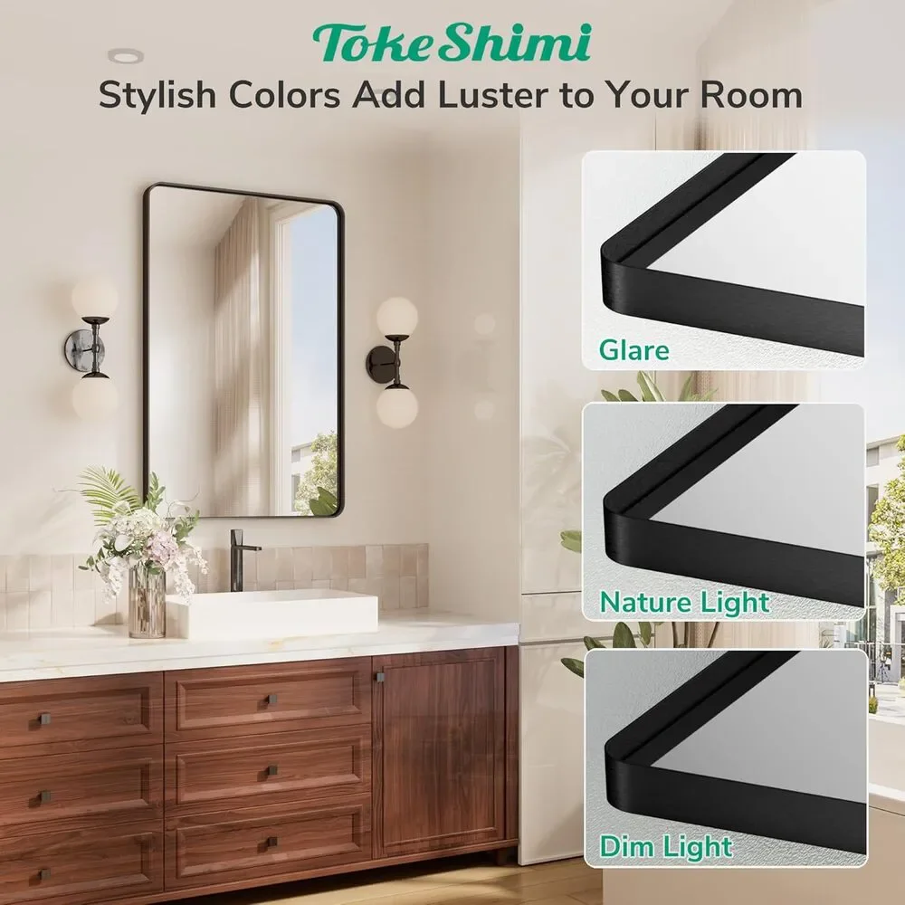 TokeShimi 36x36 Matte Black Bathroom Mirror Square Vanity Wall Mirror